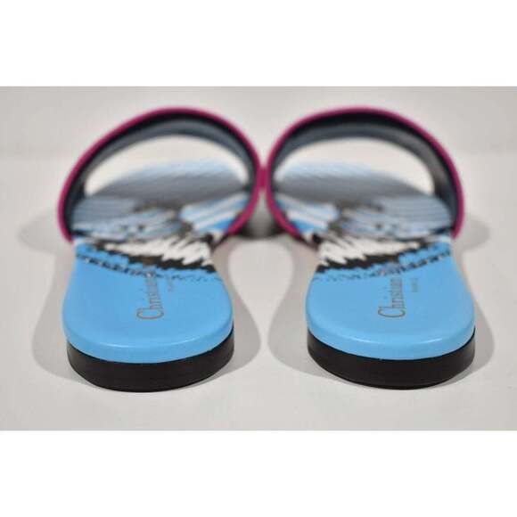 Christian Dior Dway D Jungle Blue Black Embroidered Logo Slide Flat Sandal 35.5 - Picture 11 of 12